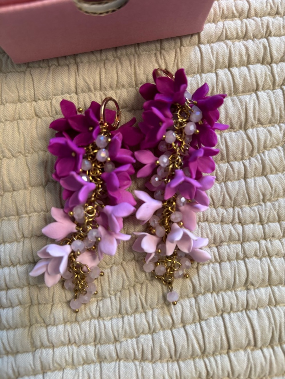 Floral Statement earrings in Fuchsia & Blush - Picture 2 of 4